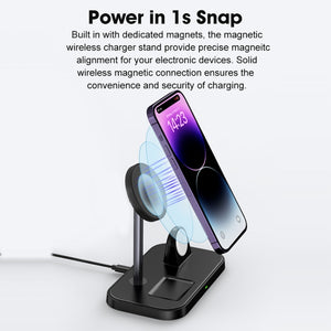 WA22 3 in 1 Magnetic Wireless Charger Phone Holder for iPhone 12 / 13 / 14 Series Phones & AirPods(White)