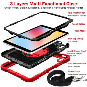 For iPad 10th Gen 10.9 2022 360 Degree Rotation Shockproof Silicone + PC Tablet Case(Red+Black)