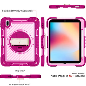 For iPad 10th Gen 10.9 2022 360 Degree Rotation Shockproof Silicone + PC Tablet Case(Rose Red+Pink)