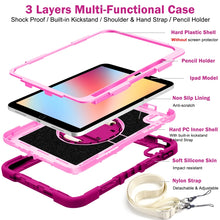 For iPad 10th Gen 10.9 2022 360 Degree Rotation Shockproof Silicone + PC Tablet Case(Rose Red+Pink)