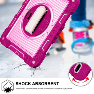 For iPad 10th Gen 10.9 2022 360 Degree Rotation Shockproof Silicone + PC Tablet Case(Rose Red+Pink)