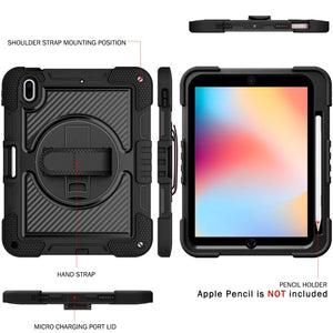 For iPad 10th Gen 10.9 2022 360 Degree Rotation Shockproof Silicone + PC Tablet Case(Black)