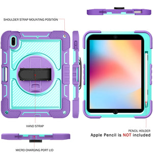 For iPad 10th Gen 10.9 2022 360 Degree Rotation Shockproof Silicone + PC Tablet Case(Purple + Mint Green)