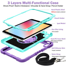 For iPad 10th Gen 10.9 2022 360 Degree Rotation Shockproof Silicone + PC Tablet Case(Purple + Mint Green)