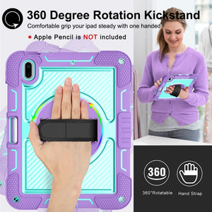 For iPad 10th Gen 10.9 2022 360 Degree Rotation Shockproof Silicone + PC Tablet Case(Purple + Mint Green)