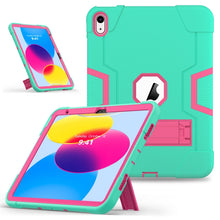 For iPad 10th Gen 10.9 2022 Contrast Color Silicone + PC Tablet Case with Holder(Mint Green Rose Red)