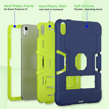 For iPad 10th Gen 10.9 2022 Contrast Color Silicone + PC Tablet Case with Holder(Navy Blue Yellow Green)