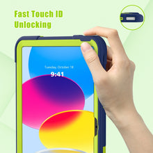 For iPad 10th Gen 10.9 2022 Contrast Color Silicone + PC Tablet Case with Holder(Navy Blue Yellow Green)