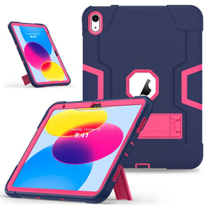 For iPad 10th Gen 10.9 2022 Contrast Color Silicone + PC Tablet Case with Holder(Navy Blue Rose Red)