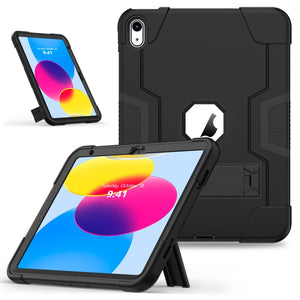 For iPad 10th Gen 10.9 2022 Contrast Color Silicone + PC Tablet Case with Holder(Black)