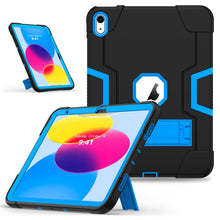 For iPad 10th Gen 10.9 2022 Contrast Color Silicone + PC Tablet Case with Holder(Black Blue)