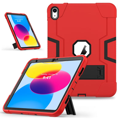 For iPad 10th Gen 10.9 2022 Contrast Color Silicone + PC Tablet Case with Holder(Red Black)