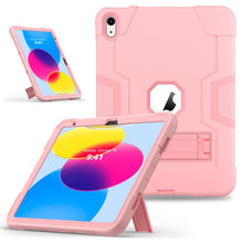 For iPad 10th Gen 10.9 2022 Contrast Color Silicone + PC Tablet Case with Holder(Rose Gold)