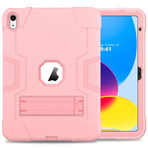 For iPad 10th Gen 10.9 2022 Contrast Color Silicone + PC Tablet Case with Holder(Rose Gold)