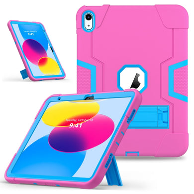 For iPad 10th Gen 10.9 2022 Contrast Color Silicone + PC Tablet Case with Holder(Rose Red Blue)