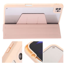 For iPad Pro 12.9 2022 / 2021 / 2020 / 2018 3-Fold 360 Rotation Acrylic Leather Smart Tablet Case(Pink)