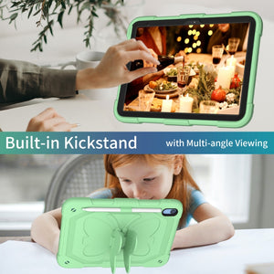 For iPad 10th Gen 10.9 2022 Butterfly Kickstand Heavy Duty Hard Rugged Tablet Case(Fresh Green)