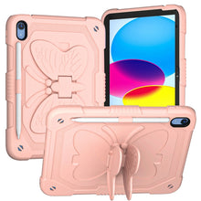 For iPad 10th Gen 10.9 2022 Butterfly Kickstand Heavy Duty Hard Rugged Tablet Case(Rose Pink)