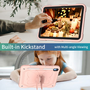 For iPad 10th Gen 10.9 2022 Butterfly Kickstand Heavy Duty Hard Rugged Tablet Case(Rose Pink)