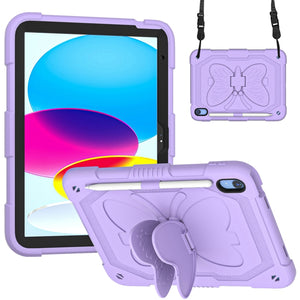For iPad 10th Gen 10.9 2022 Butterfly Kickstand Heavy Duty Hard Rugged Tablet Case(Light Purple)