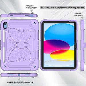 For iPad 10th Gen 10.9 2022 Butterfly Kickstand Heavy Duty Hard Rugged Tablet Case(Light Purple)
