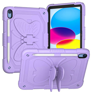 For iPad 10th Gen 10.9 2022 Butterfly Kickstand Heavy Duty Hard Rugged Tablet Case(Light Purple)