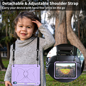 For iPad 10th Gen 10.9 2022 Butterfly Kickstand Heavy Duty Hard Rugged Tablet Case(Light Purple)