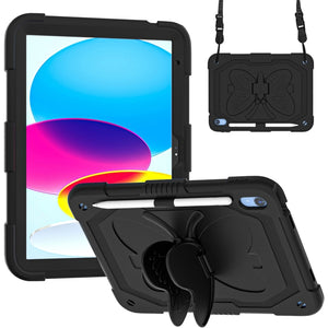 For iPad 10th Gen 10.9 2022 Butterfly Kickstand Heavy Duty Hard Rugged Tablet Case(Black)