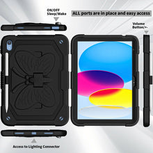 For iPad 10th Gen 10.9 2022 Butterfly Kickstand Heavy Duty Hard Rugged Tablet Case(Black)