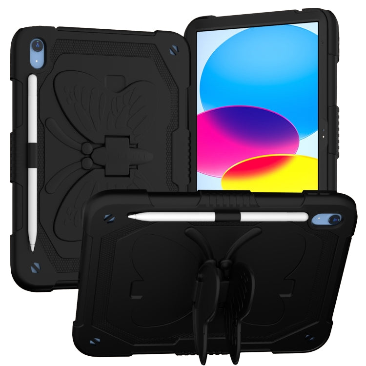 For iPad 10th Gen 10.9 2022 Butterfly Kickstand Heavy Duty Hard Rugged Tablet Case(Black)