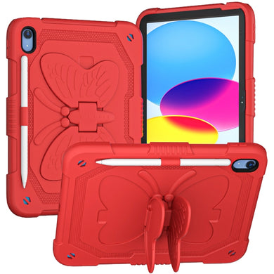 For iPad 10th Gen 10.9 2022 Butterfly Kickstand Heavy Duty Hard Rugged Tablet Case(Red)