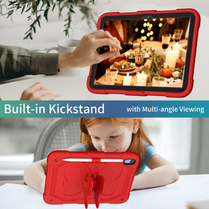 For iPad 10th Gen 10.9 2022 Butterfly Kickstand Heavy Duty Hard Rugged Tablet Case(Red)