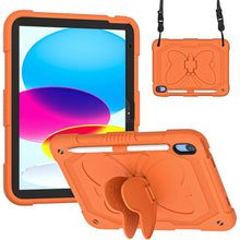 For iPad 10th Gen 10.9 2022 Butterfly Kickstand Heavy Duty Hard Rugged Tablet Case(Gold Orange)