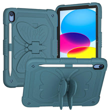 For iPad 10th Gen 10.9 2022 Butterfly Kickstand Heavy Duty Hard Rugged Tablet Case(Dark Green)