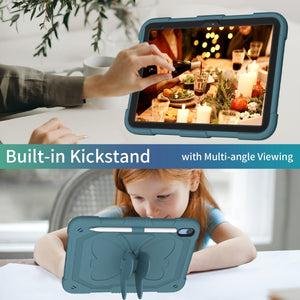 For iPad 10th Gen 10.9 2022 Butterfly Kickstand Heavy Duty Hard Rugged Tablet Case(Dark Green)