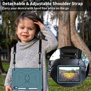 For iPad 10th Gen 10.9 2022 Butterfly Kickstand Heavy Duty Hard Rugged Tablet Case(Dark Green)