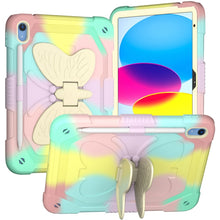 For iPad 10th Gen 10.9 2022 Butterfly Kickstand Heavy Duty Hard Rugged Tablet Case(Colorful Rose Gold)