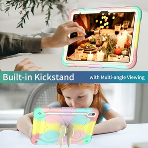 For iPad 10th Gen 10.9 2022 Butterfly Kickstand Heavy Duty Hard Rugged Tablet Case(Colorful Rose Gold)