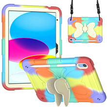 For iPad 10th Gen 10.9 2022 Butterfly Kickstand Heavy Duty Hard Rugged Tablet Case(Colorful Red)