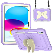 For iPad 10th Gen 10.9 2022 Butterfly Kickstand Heavy Duty Hard Rugged Tablet Case(Gream Light Purple)