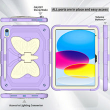 For iPad 10th Gen 10.9 2022 Butterfly Kickstand Heavy Duty Hard Rugged Tablet Case(Gream Light Purple)