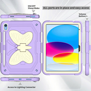 For iPad 10th Gen 10.9 2022 Butterfly Kickstand Heavy Duty Hard Rugged Tablet Case(Gream Light Purple)