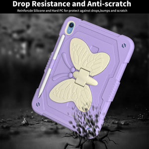 For iPad 10th Gen 10.9 2022 Butterfly Kickstand Heavy Duty Hard Rugged Tablet Case(Gream Light Purple)