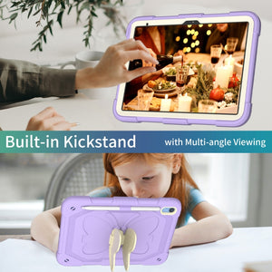 For iPad 10th Gen 10.9 2022 Butterfly Kickstand Heavy Duty Hard Rugged Tablet Case(Gream Light Purple)