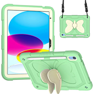 For iPad 10th Gen 10.9 2022 Butterfly Kickstand Heavy Duty Hard Rugged Tablet Case(Gream Fresh Green)