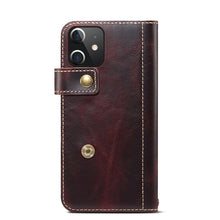 For iPhone 12 mini Denior Oil Wax Cowhide DK Magnetic Button Leather Phone Case(Dark Red)