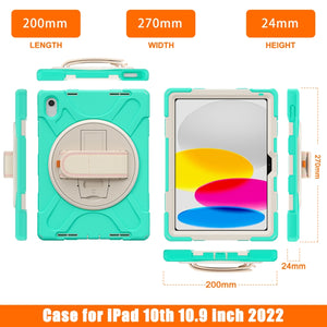 For iPad 10th Gen 10.9 2022 Rotatable Kickstand Grip Heavy Duty Hard Rugged Tablet Case(Mint Green)