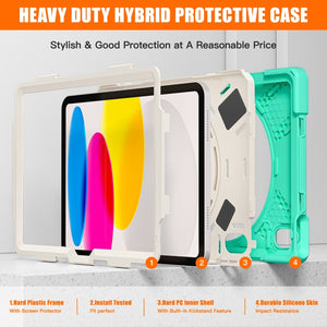 For iPad 10th Gen 10.9 2022 Rotatable Kickstand Grip Heavy Duty Hard Rugged Tablet Case(Mint Green)