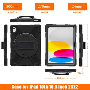 For iPad 10th Gen 10.9 2022 Rotatable Kickstand Grip Heavy Duty Hard Rugged Tablet Case(Black)