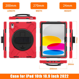 For iPad 10th Gen 10.9 2022 Rotatable Kickstand Grip Heavy Duty Hard Rugged Tablet Case(Red)